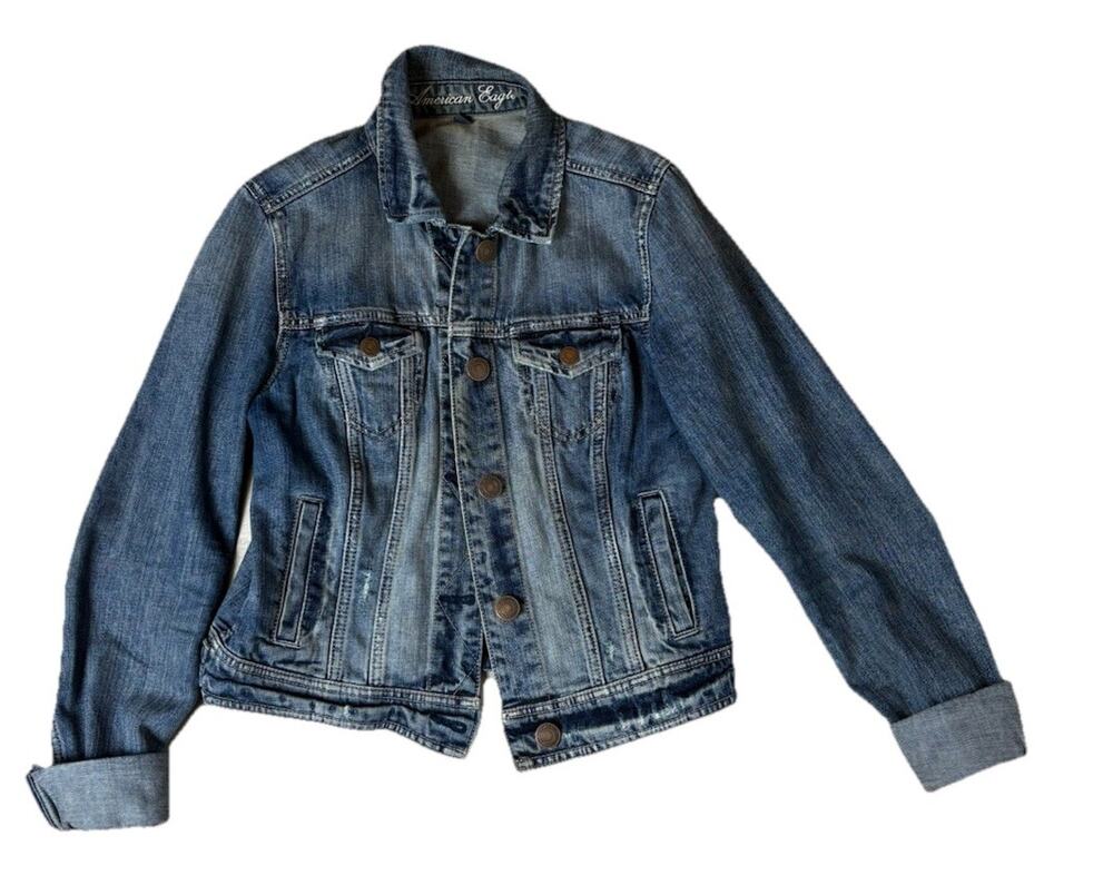 American Eagle/Denim Jacket Womens/ Size-Medium/Cropped-Distressed